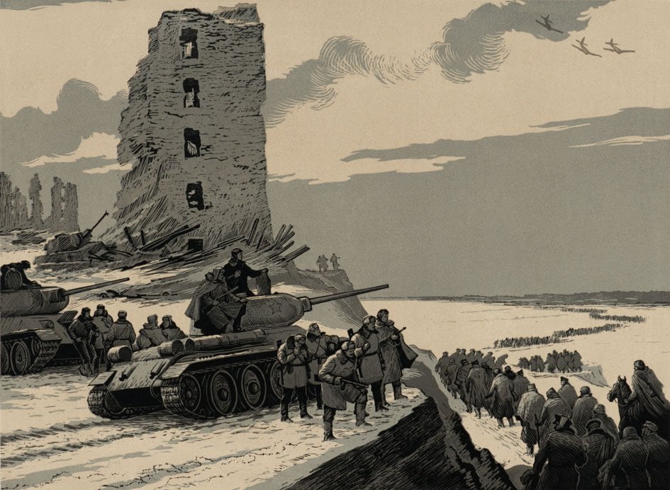 Линогравюра Баранов П. И. "Сталинград. Победа